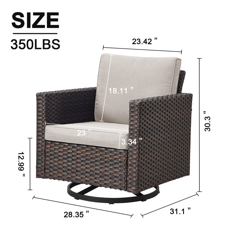 Nazime Swivel and Glider Patio Chair with Cushions, Beige, Brown