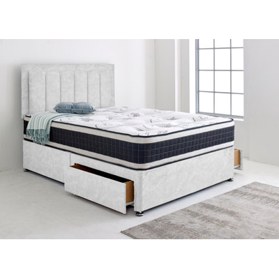 Divan Bed with Stripe 24" Headboard with 2x Drawers Same Side