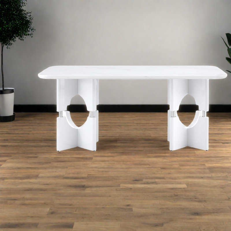 Table de salle à manger compacte en MDF moderne, finition marbre, parfaite pour les petits espaces