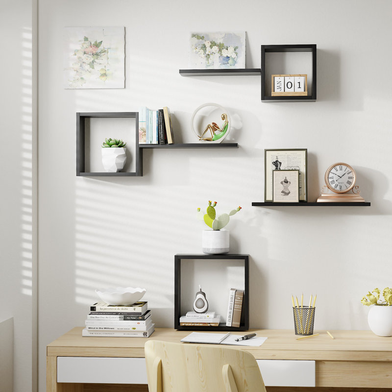  Wooden Square Floating Shelves Wall Mount, Floating Cube Shelves Set Of 6, Geometric Cube Wall Shelves For Wall Decor, Floating Box Shelves For Bedroom, Living Room, Bathroom, Kitchen, Office