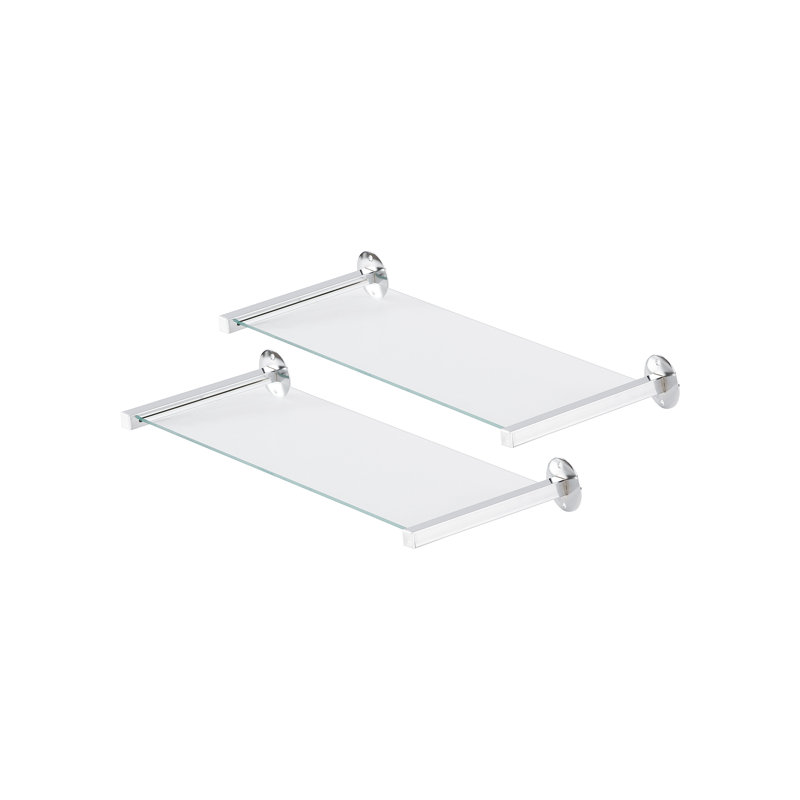 2 Piece Glass Floating Shelf, Silver
