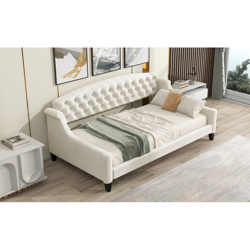 Lit de jour capitonné Modern Luxury, Beige, Lit simple