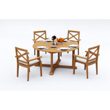 4 Seats 5 Pcs Grade-A Teak Wood Dining Set: 60" Round Table And 4 Granada Stacking Arm Chairs #11GR1204