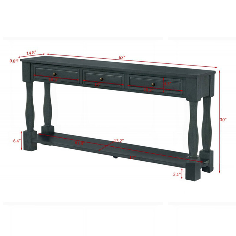 Console de 63 po de long avec tiroirs et tablette pour le vestibule, Marine