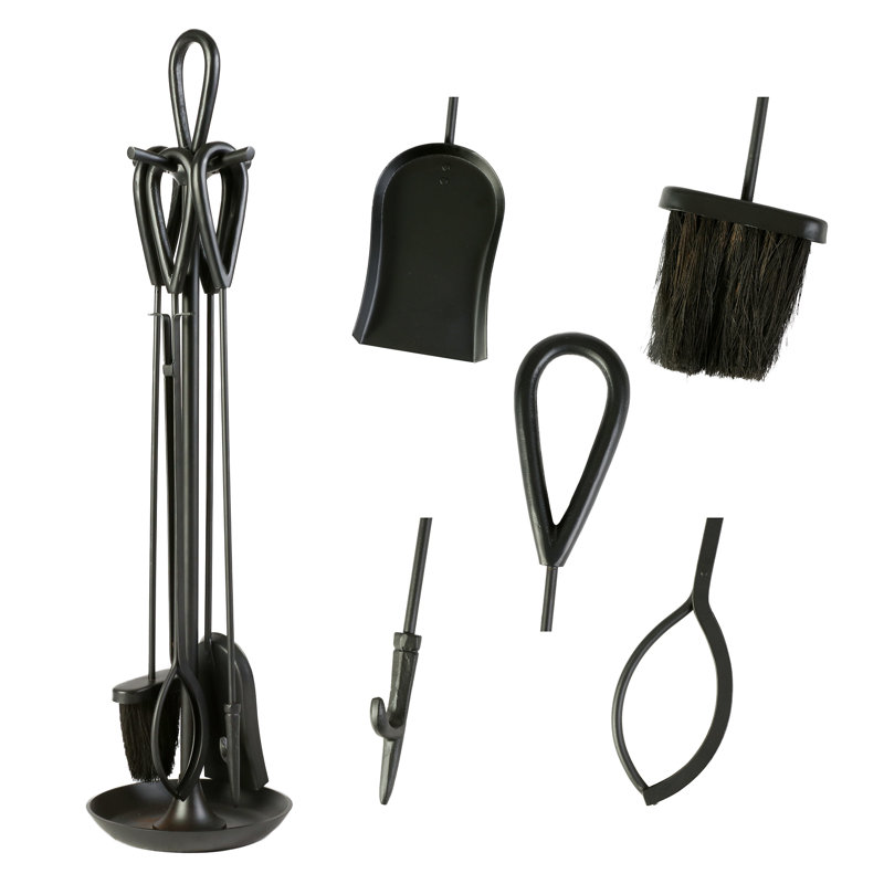 Alexeis Iron Fireplace Tool Set, Black