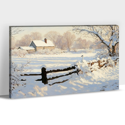 «Christmas Winter Snowy Landscape», art mural sur toile pour le bureau de la chambre à coucher, campagne rustique, impressions sur toile, clôture de vacances, reproduction d'art sur toile, 12 po x 18 po