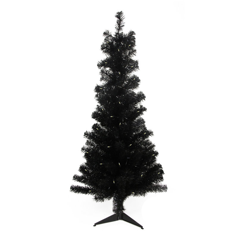 Arbre de Noël artificiel noir mince 4 pi avec lumières claires