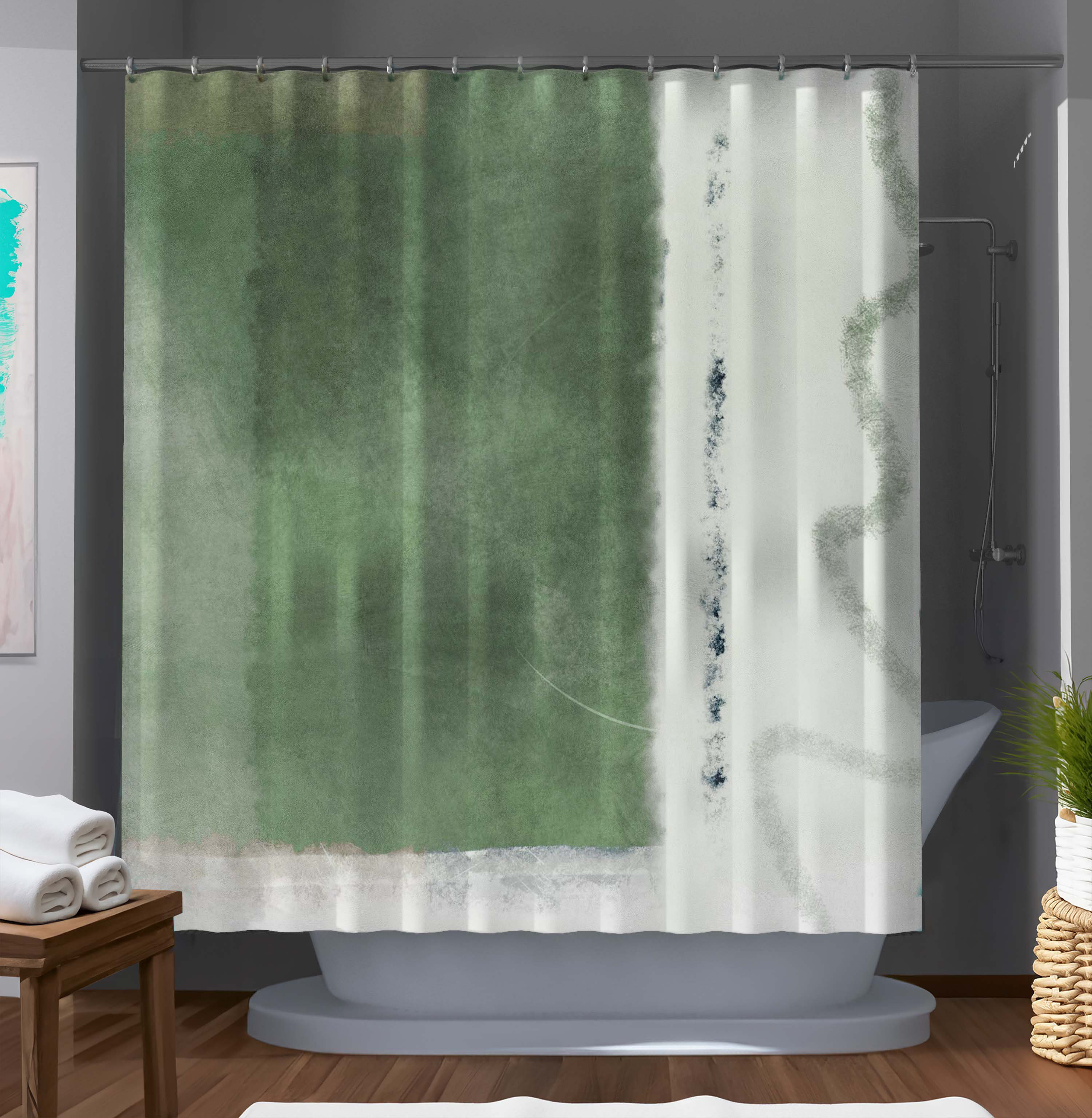 Superbe Rideau En Soie Gris Sauge - 230x234 Cm Par Panneau, Doublé, Occasion Excellent état