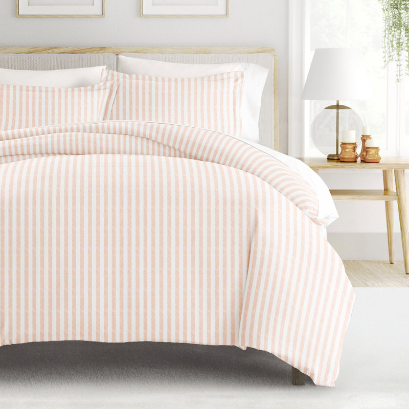 Becky Cameron Distressed Rugged Stripe Duvet Cover Set, Full/Queen Duvet Cover + 2 Standard Shams, Blush