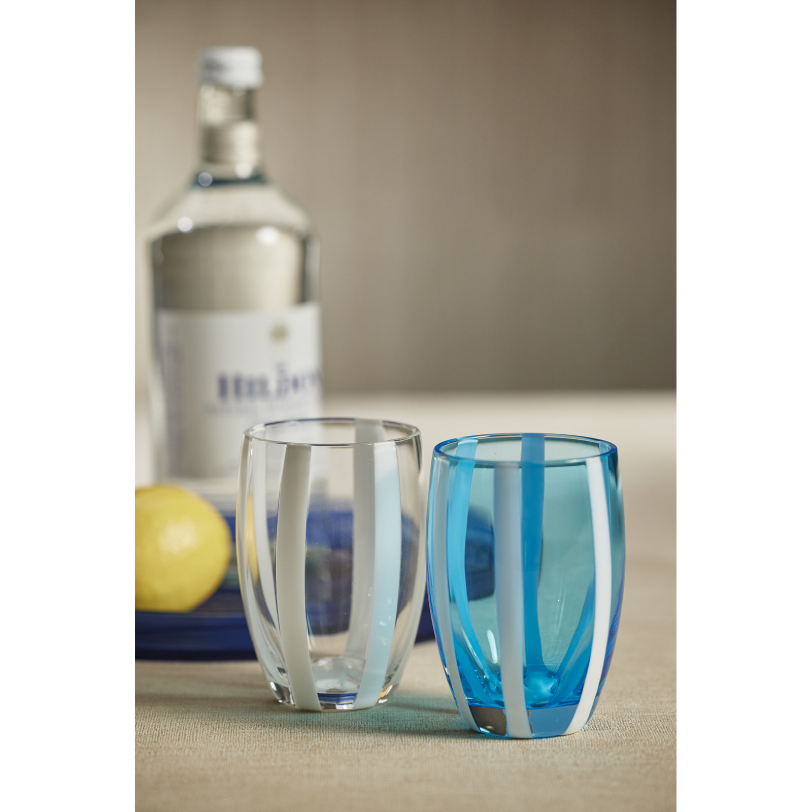 Brasilia Ribbed Drinking Glass, Aqua Blue