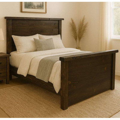 Kiwana Collection Rough Sawn Bed w/ Live Edge Accents, Twin - Jacobean Stain and Clear Lacquer Finish