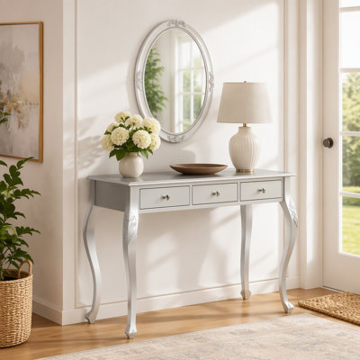 Coiffeuse de luxe avec miroir ovale, meuble de rangement à 3 tiroirs pour bijoux, console élégante pour entrée, salon et chambre, décoration raffinée.