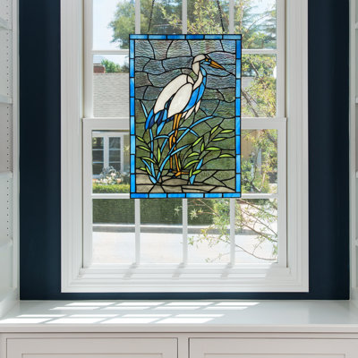 18"H Crane Stained Glass Window Panel