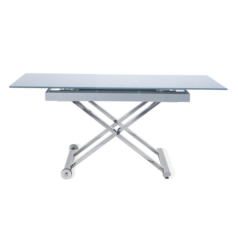 Fenster Extendable Glass Top Metal Base Dining Table