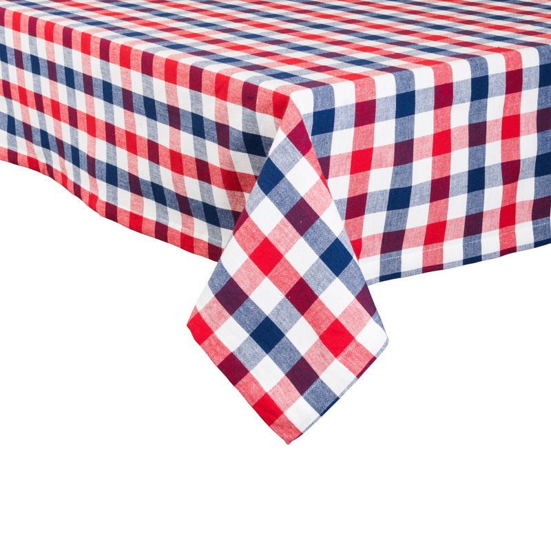 Estacia Checkered 100% Cotton Tablecloth, Red/Blue, 84" L x 60" W, Gingham
