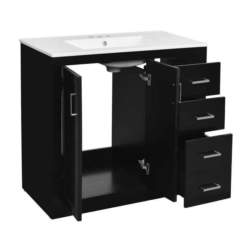 Ensemble de meuble-lavabo sur pied 72 po avec lavabo en céramique (séparé), armoire de rangement 72 po, Noir / Argenté