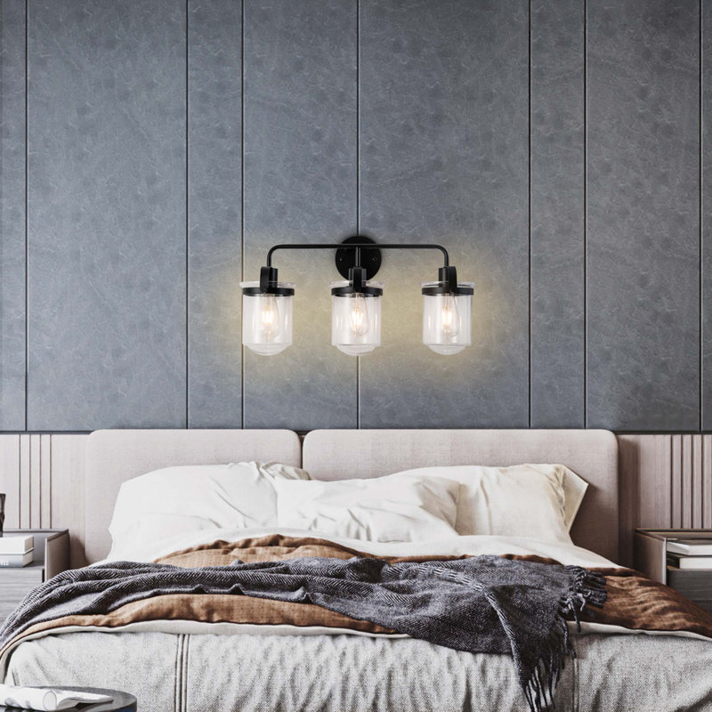 3 lumières avec abat-jour en verre transparent, applique moderne, luminaire d'intérieur industriel pour salle de bain, salon, chambre à coucher, évier de cuisine, douille E26, [sans ampoule]