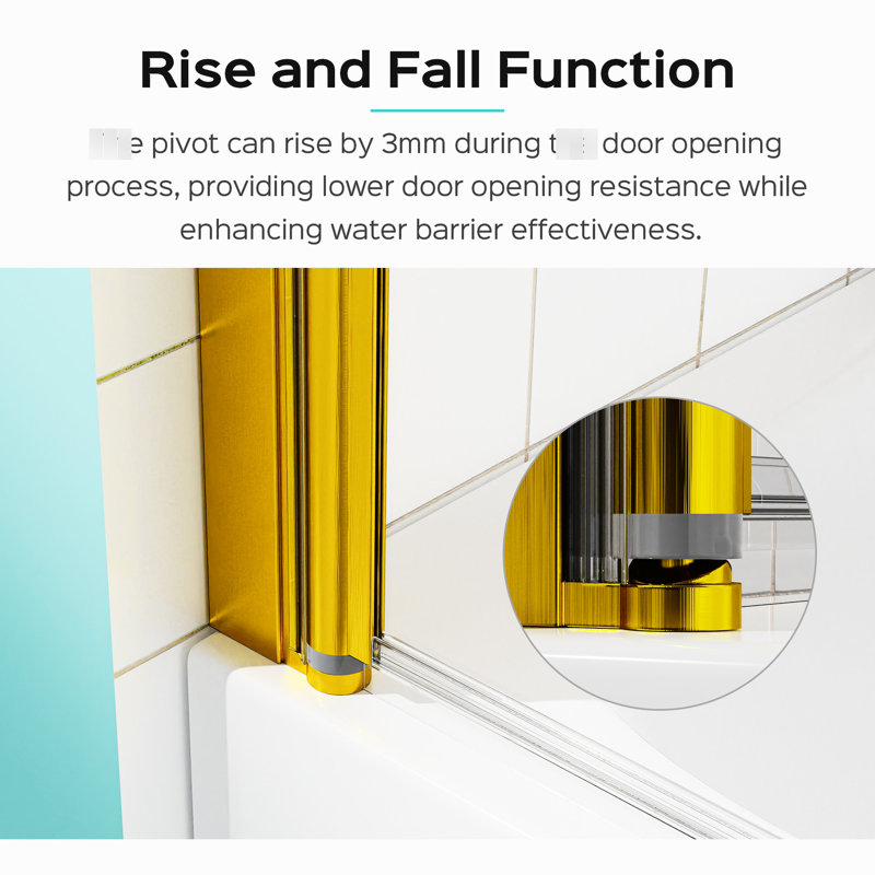 34 Inch Wide 58 High Pivot Bathroom Shower Door, 1/4" (6mm) Clear Tempered Glass, Reversible Installation, Stable Wall Support 34" W X 58" H Folding Bathtub Thick Fixed Clamps, Lifting Structure
