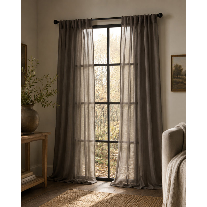 Belasquez Semi Sheer Curtain Single Panel, 54" x 108", Brown