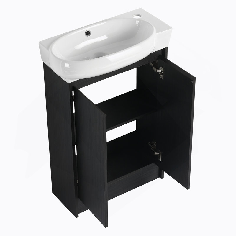 Meuble-lavabo autoportant de 23 po avec lavabo et portes à fermeture douce, Noir