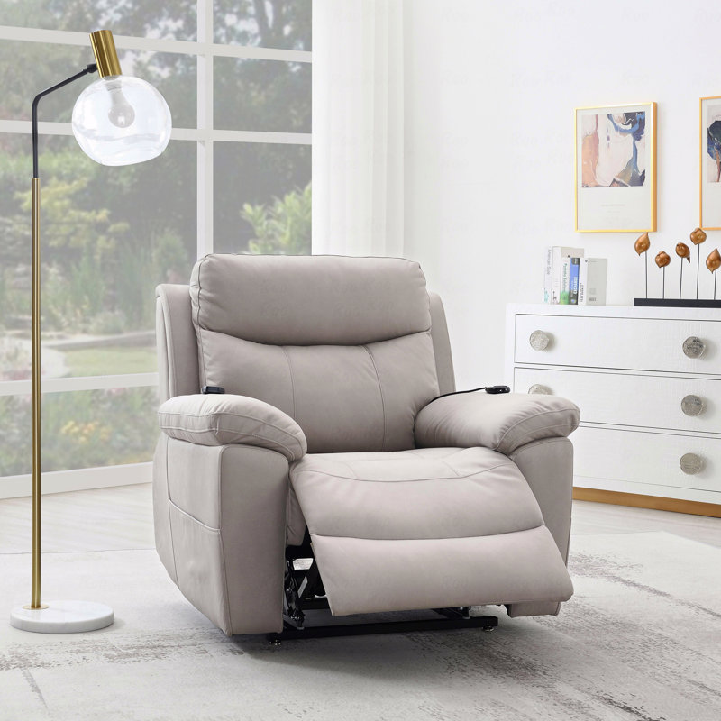 Light Gray Polished Microfiber With Power Motion Function With Recliner Function With Lift, Heating And With Massage Function Chair