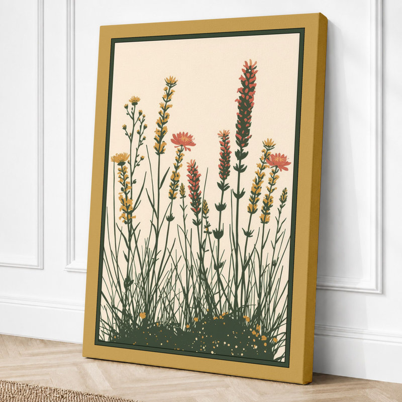 Wildflower Meadow Botanical - Wrapped Canvas, 24x16 - 61.0 x 40.6 cm, Ochre Border