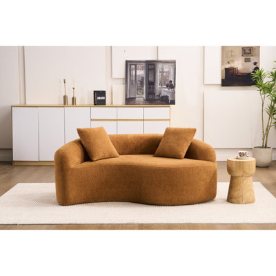 S - Canapé modulaire en chenille orange à double profondeur incurvé, sans assemblage, idéal pour les petits coins de café, L 66,9 po, 400 lb, siège souple moyen, dossier coussiné, accoudoirs évasés, mousse haute résilience, coussins décoratifs