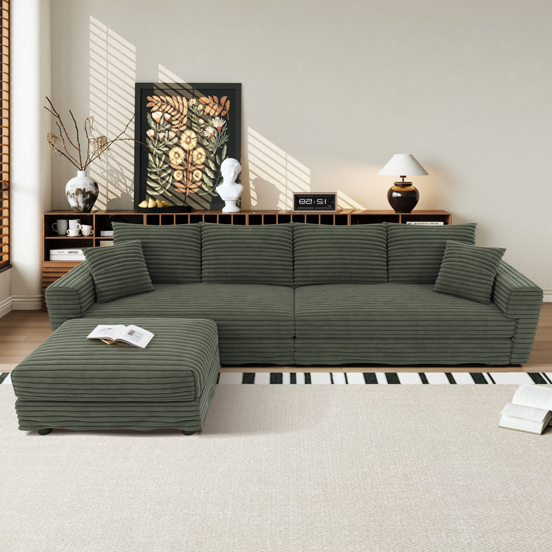 Canapé modulaire en velours côtelé 102,4 po avec repose-pieds Nerissa, Vert