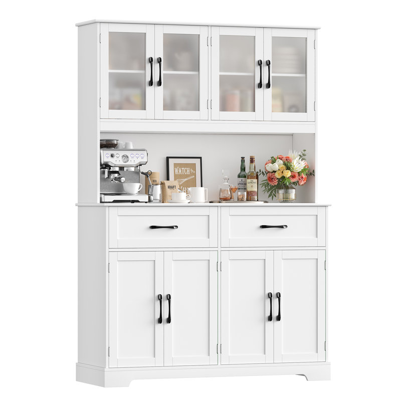Kyale 70.9"H Stand Alone Kitchen Pantry With Microwave Shelf & Drawers, Wood Storage Pantry Cabinet With Adjustable Shelves, White