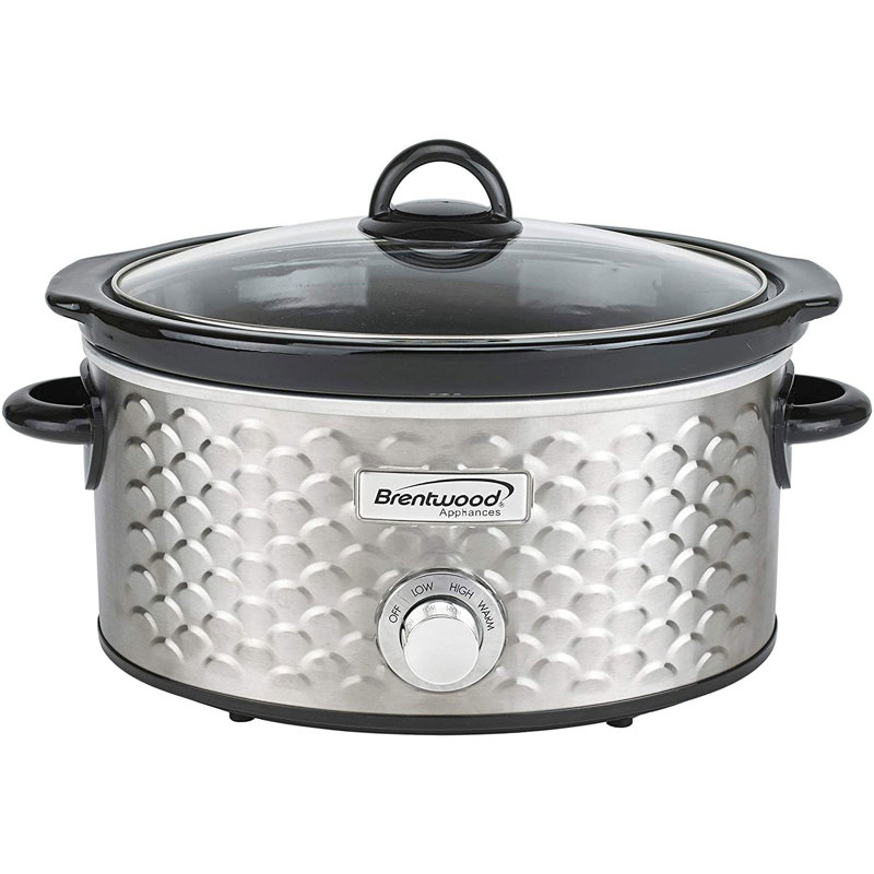 Brentwood SC-140S 220W 4.5 Qt Kitchen Electric Slow Cooker Pot, Scallop Silver, Silver