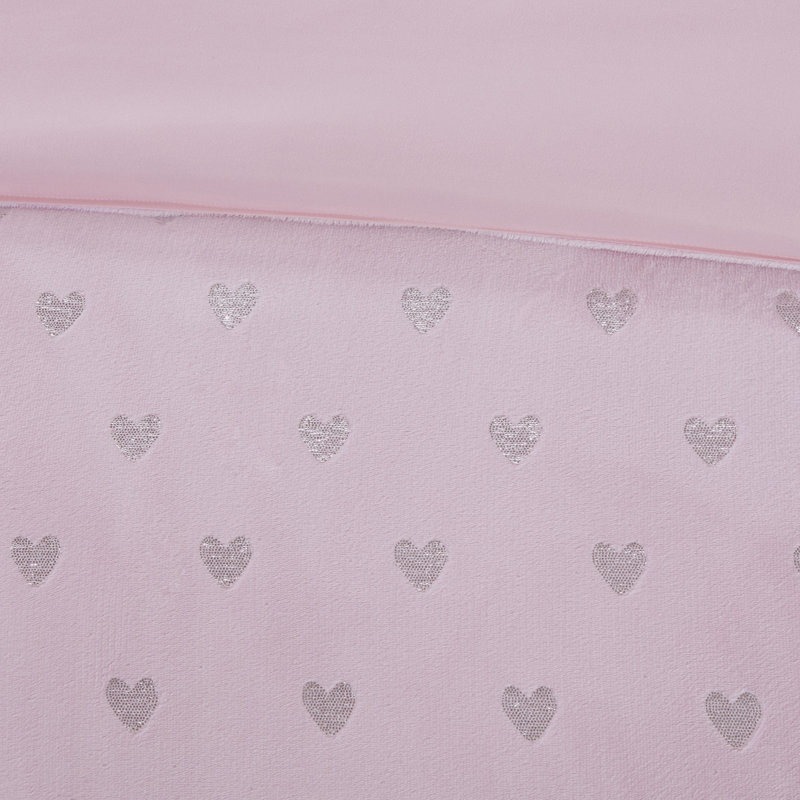 Pink Microfiber Full Kids Comforter Set with Metallic Hearts
