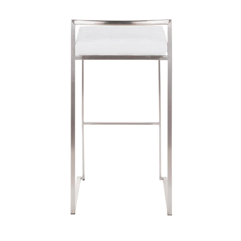 Upholstered Counter Stool with Metal Frame, Chrome, White