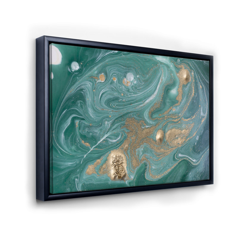 Nature vert et marbre doré - reproduction d'art sur toile, H 24 po x l 36 po x P 1 po, Cadre flottant noir