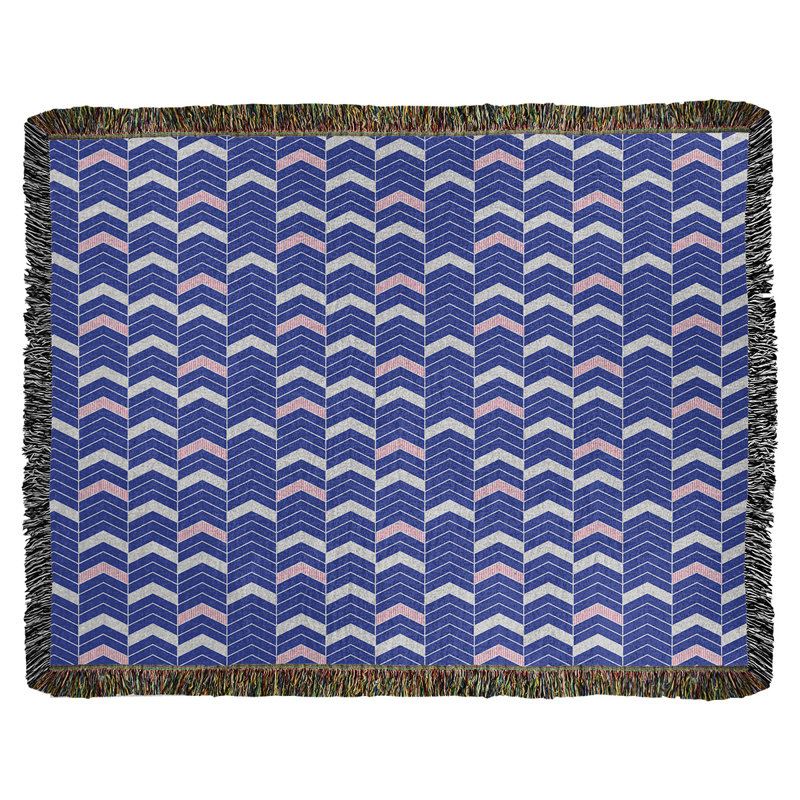 Couverture en coton tissé Rhonda, l 60 po x L 80 po, Bleu / Rose