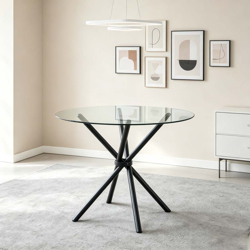Round clear glass dining table, Black