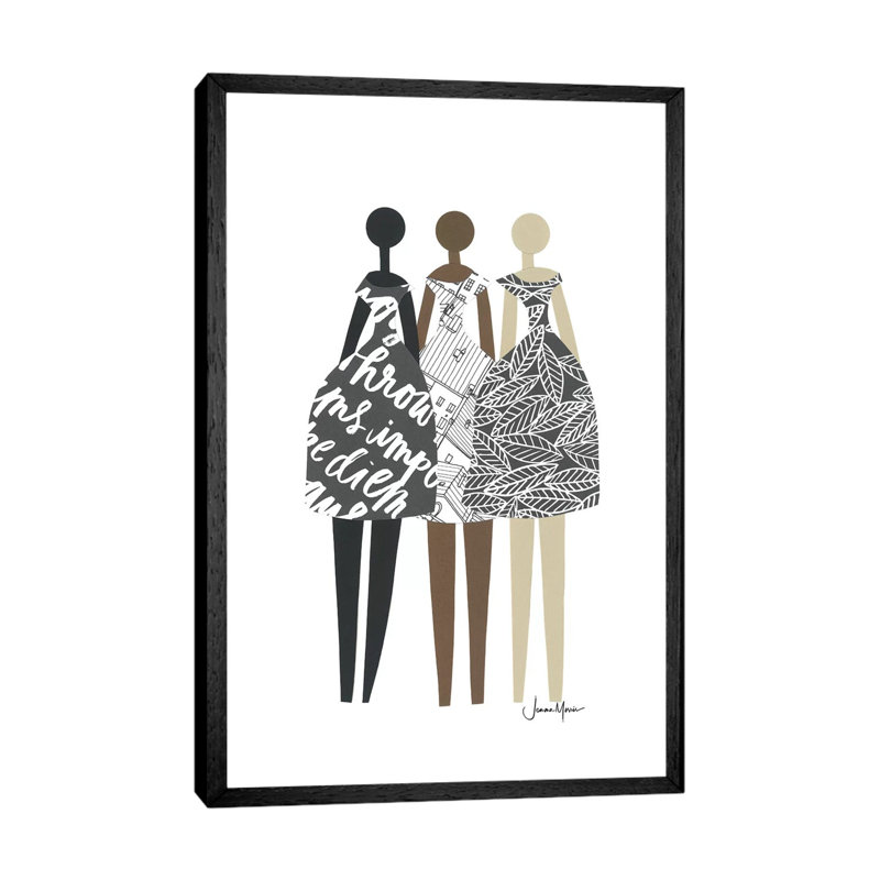 Multicultural Fashion Dolls in Black & White 1 Piece Wall Art on Canvas, 66.04 cm H x 45.72 cm W, Black Framed