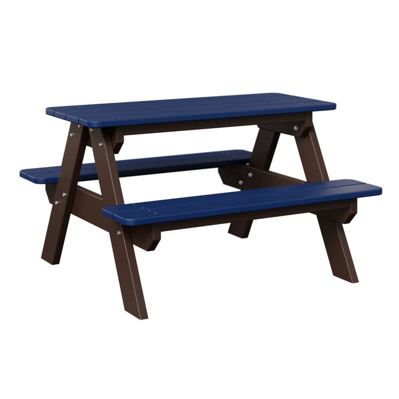 Berlin Gardens Kids Rectangular Picnic Table, Pacific Blue Top/Chocolate Brown Base