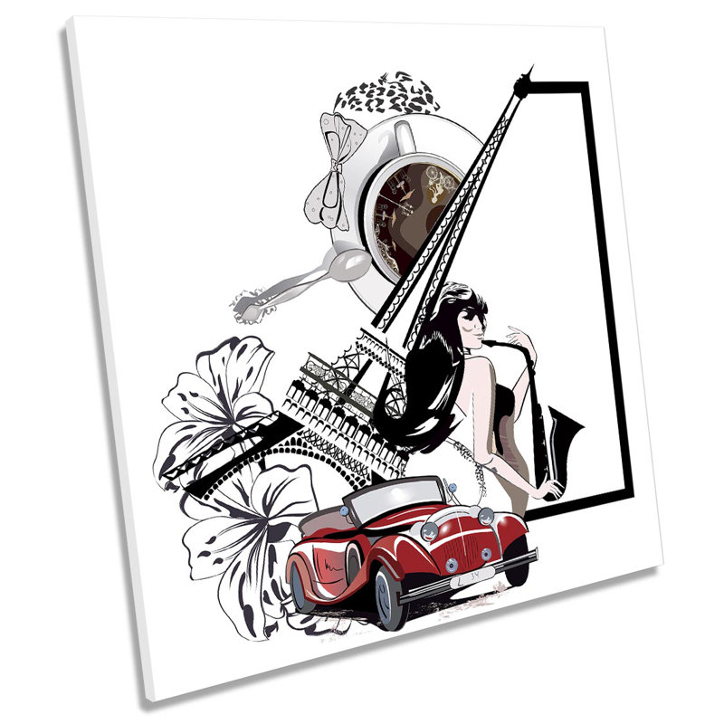 Z1844 Eiffel Tower Coffee Saxophone - Wrapped Canvas Print, 60cm H x 60cm W x 2cm D