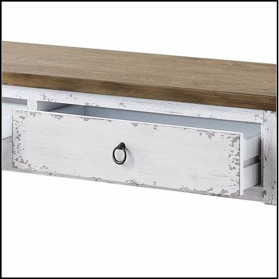 Console à 2 tiroirs blanc antique avec rangement spacieux et façade française élégante pour les entrées et les salons