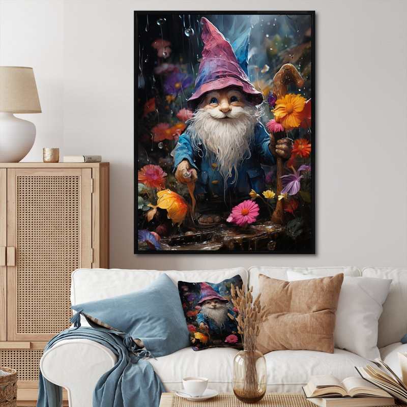 Gnomes du futur II sur toile, Cadre flottant noir, H 44 po x l 34 po x P 1,5 po