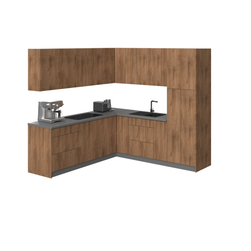 Cuisine complète moderne en panneau de fibres à densité moyenne de 96 po x 96 po x 96 po WALLKITCHENS FK-URBAN , Teck naturel