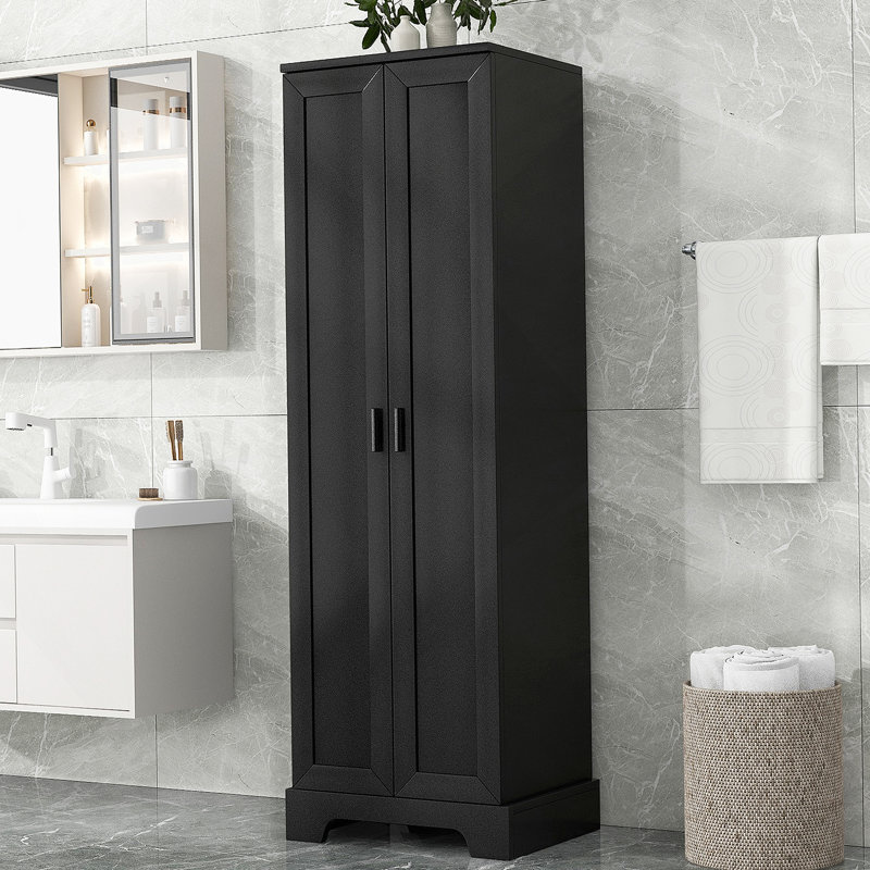 Armoire de rangement avec deux portes pour la salle de bain, Noir