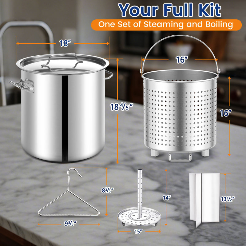 Arc 84Qt Stainless Steel Pot With 200,000 Btu Protable Propane Burner, Seafood Boil Pot With Basket And Steamer Rack,Lobster Pot, Shrimp Boil,Tamale Steamer,Turkey Fryer Burner,21 Gallon