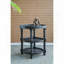 Round Three-Tiered Side Table with Rattan Shelves in Black