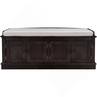 Hippolytus 42.7"Wood Storage Shoe Bench with 4 Doors and Adjustable Shelves and Removable Cushion by Longshore Tides