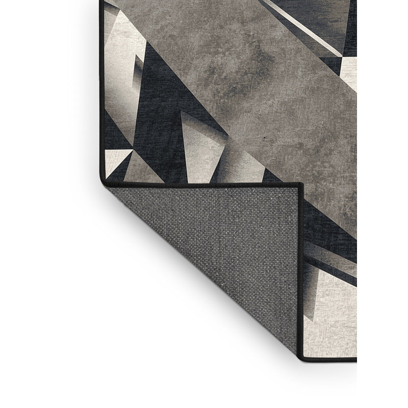 Tapis moelleux moelleux à motif géométrique art déco noir - reliure noire, 8 x 12