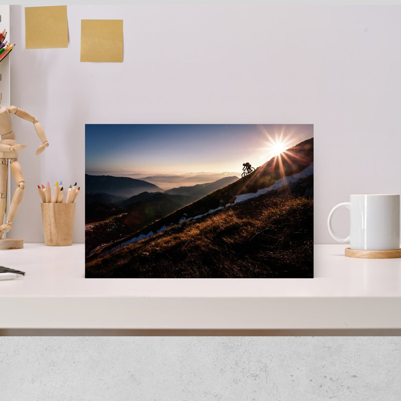 «Golden Hour Mountain Biking Abstract Contemporary Mountain», reproduction d'art murale, 12" H x 18" W