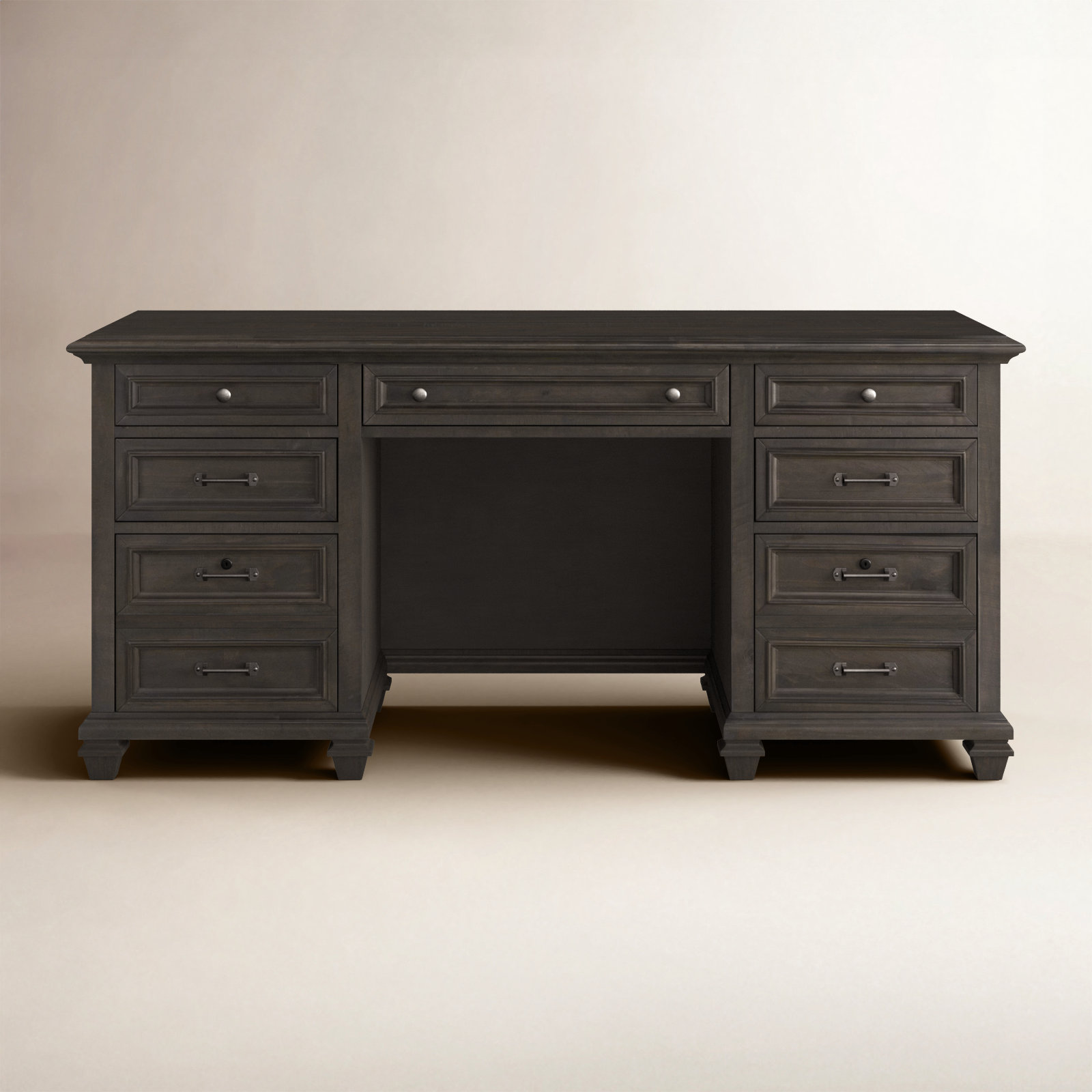 Kerey 66 " Pine Credenza Desk, Weathered Charcoal