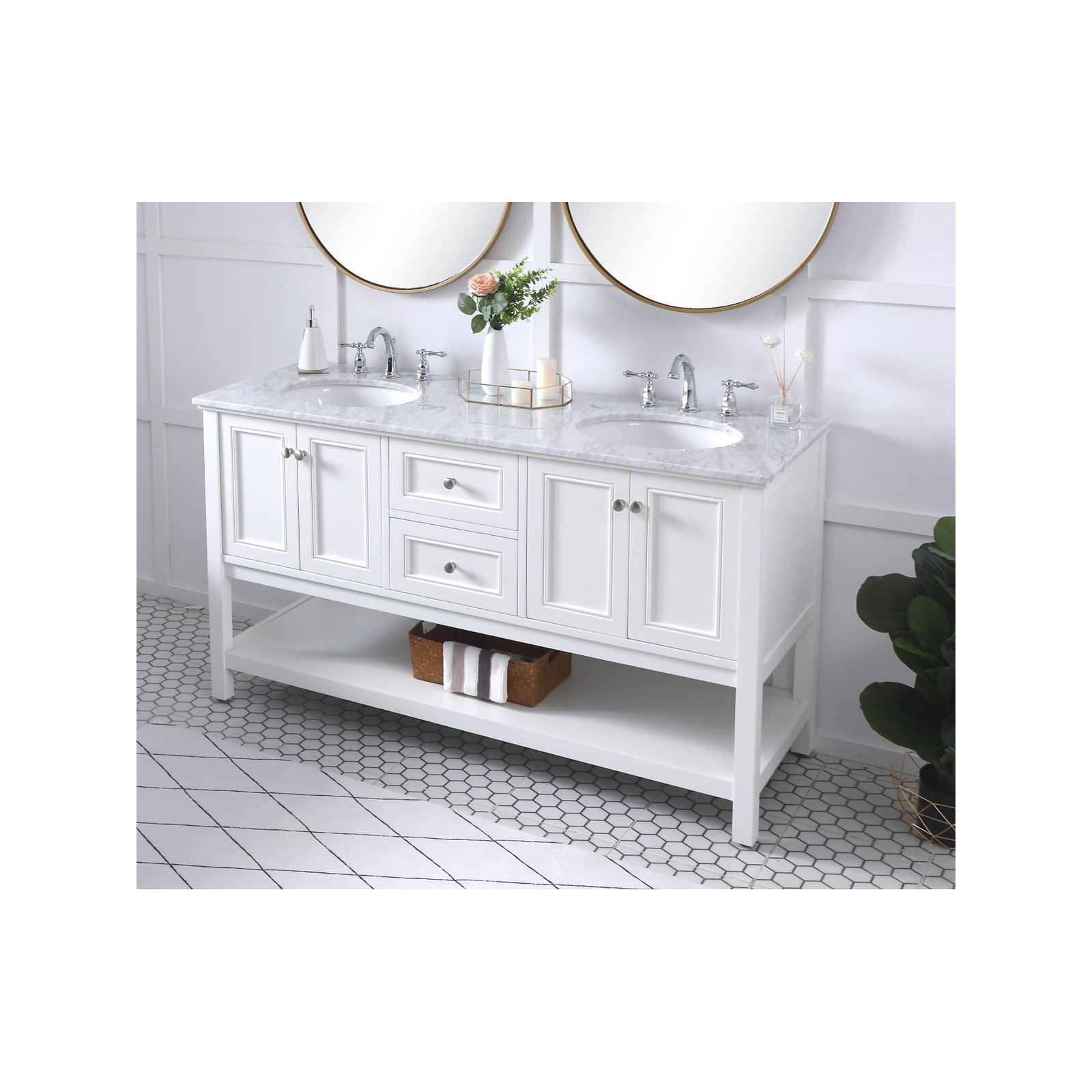 Bonsai 60'' Double Bathroom Vanity, White