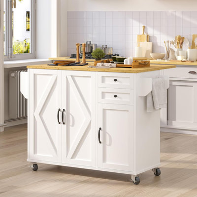 Rolling Kitchen Island On Wheels, Kitchen Island Cart with Drop Leaf Countertop by Gracie Oaks